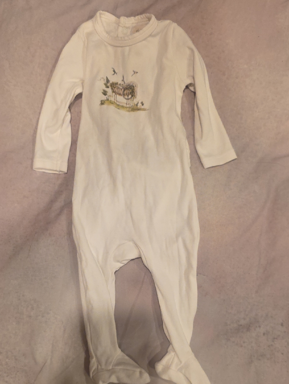 Unbranded Cream Baby One-Piece Footed Pajamas with Animal Print